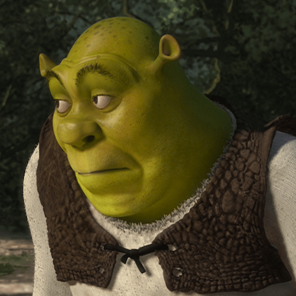 A photo of Shrek looking disappointed